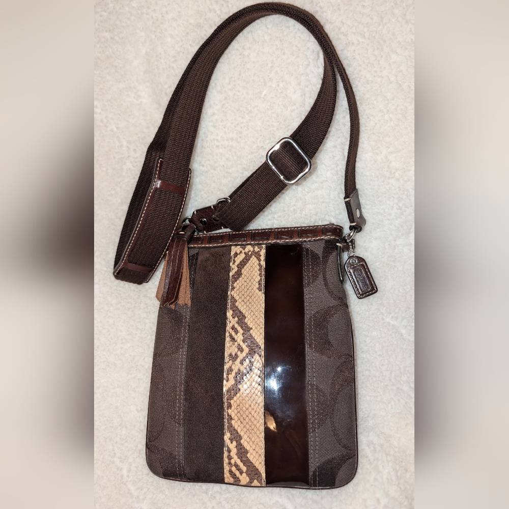 Coach Hampton Canvas Python Snake Suede Leather C… - image 1